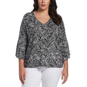 Ella Rafaella Plus Size Knit V Neck Ruffle Top